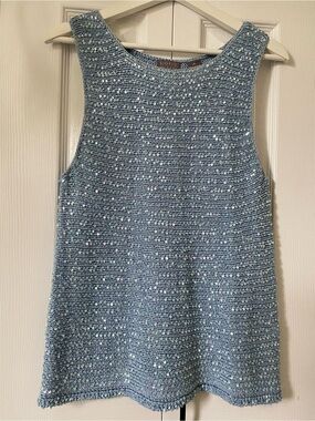 Sigrid Olsen Hand Knit Linen blend microsequin tank Periwinkle Blue Size XL